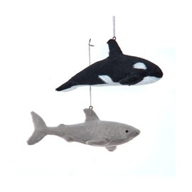 The Bridge Collection Hanging Whale and Shark Ornaments - Killer Whale and Shark Holiday Decorations - Soft Sea Life Ornaments for Coastal Christmas Tree Displays
