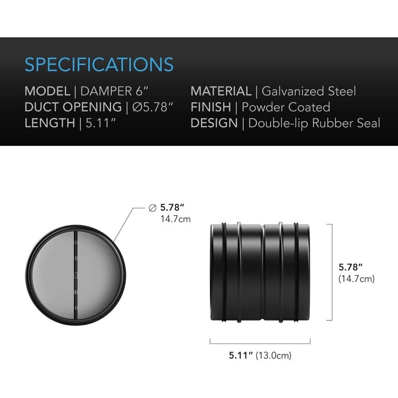 AC Infinity 6" Backdraft Damper, One-Way Airflow Ducting Insert with