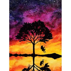 5D Diamond Painting Diamant Malerei Painting Bilder, Wowdecor Vier Jahreszeit Baum Sternenklarer Himmel Full Set Groß DIY Diamant Gemälde Malen Nach Zahlen