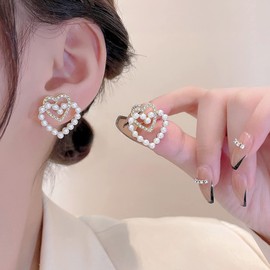 Pearl Teardrop Earrings Pearl Tassel Dangle Earrings for Brides Silver Wedding Bridal Earrings Dainty Pearl Earrings Lightweight Earrings Jewelry for Wedding Jewelry Gift (4-heart)