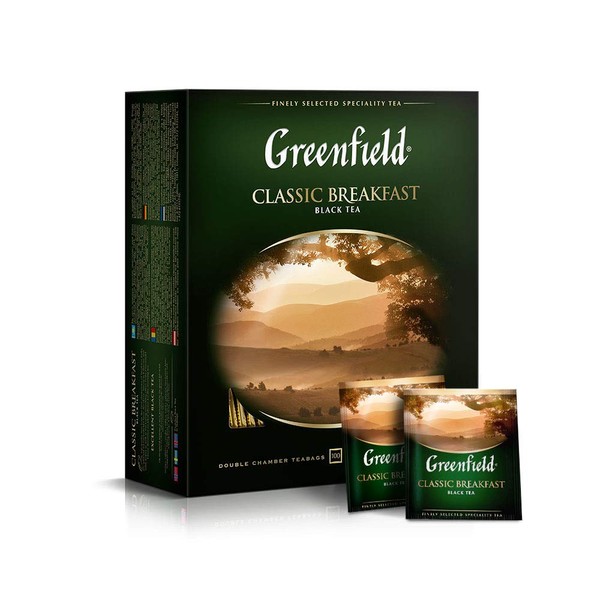 Greenfield Classic Breakfast Сlassic Collection Black Tea Finely Selected Speciality Tea 100 Double Chamber Teabags With Tags in Foil Sachets