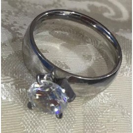 Unbranded SIMULATED CZ STAINLESS STEEL SOLITAIRE ENGAGEMENT RING CLEAR Size(20) 10.5