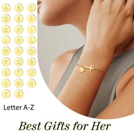 Cross Bracelet for Women, Christian Gifts for Women Dainty Gold Initial Bracelets for Teen Girls Easter Basket Stuffers for Teens Religious Baptism Religious Confirmation Communion Faith Jewelry…,
