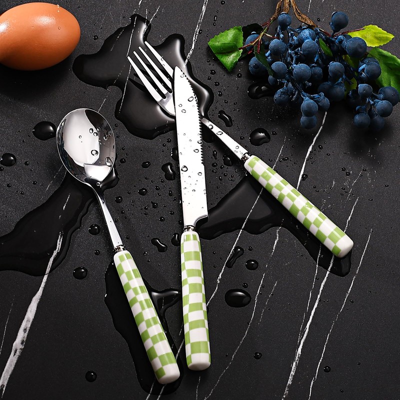 Koythin 3-Piece Cutlery Set, Stainless Steel Flatware Sets with Green