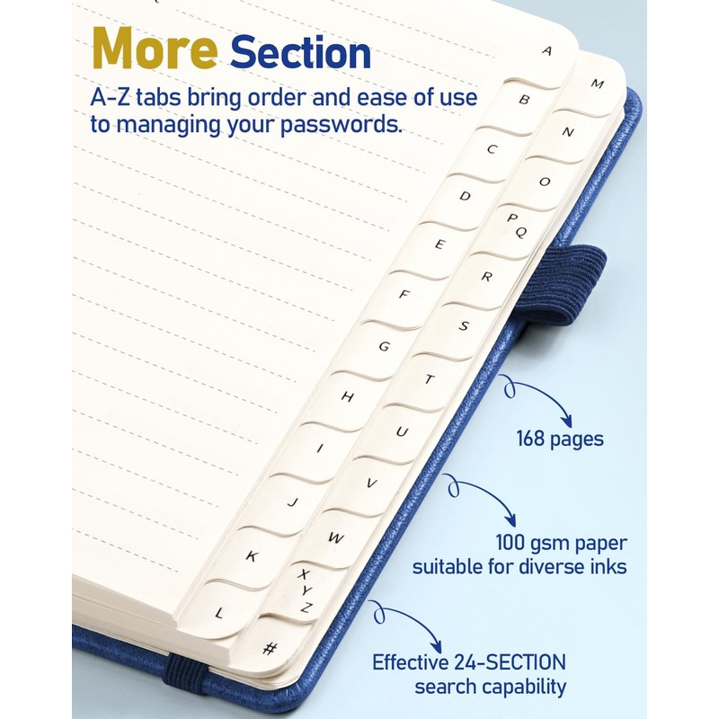 WEMATE Password Book with Alphabetical Tabs, Spiral Password Keeper Book