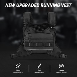 MODISCHEDLER Running Vest Sports Chest Bag - Water-Resistant, Lightweight Front Running Vest with Built-In Phone Storage & Extra Compartments, Ideal for Workouts and Cycling in Black.