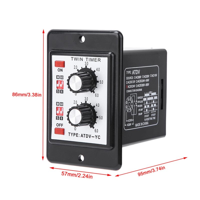 On Off Twin Timer Relay Knob Control Time Switch ATDV-YC