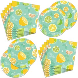 40Pcs Lemon Birthday Party Decorations Plates,Disposable Tableware Include Paper Plates,Napkins For 20 Guests,Lemon Party Supplies