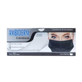 AMBIDERM Cubreboca Econoply 3 Pliegues Negro Ambiderm Caja C/50 Pz | Caja con 50 Piezas