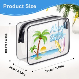 Funny Sailor Gift Beach Lover Gift Clear Cosmetic Bag Surfer Girl Gifts Ocean Themed Makeup Bag Summer Vacation Zipper Travel Toiletry Pouch Birthday Graduation Gift for Women Sister Bestie Friends