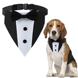 Dog tuxedo,Formal Wedding Dog Bandana Adjustable Collar with Bowtie,Small Medium Large Boy Dog Wedding Grooming Birthday Party Gift DOGTACT (Small, Black)