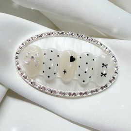 [Handmade Nail Tips] Black Snow Pearl Nail Tips - Long Oval / [수제네일팁] 블랙스노우펄 네일팁 - 롱오벌