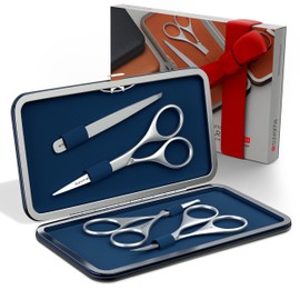 Suvorna Beard and Moustache kit with Beard Scissors for men, Moustache Scissors, Nose Scissors, Eyebrow Scissors and Tweezers for facial hair | Hairdressing scissors set and hair Scissors set. (Green)