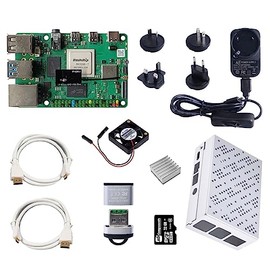 sb components ROCK 4 Model C+ 4GB Starter Kit with Power Supply, Case, Preloaded MicroSD Card, Heat Sink & Fan, Rock 4C+ Single Board Computer Kit (RecalBox OS)