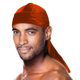 Velvet Long Tail Durag for 360 Waves Soft Stretchable Coconut Oil Treated (Orange)