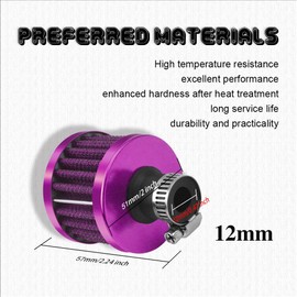 12mm Universal Cone Air Intake Filter Breather – High-Flow Cold Air Filter for Small Engines, Car & Motorcycle – Mini Aluminum Intake Accessory (Purple)