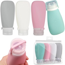 4 Piezas Botellas de Viaje 90 ml Avion, Botellas De Viaje De Silicona, Aprobados Por La TSA de Contenedores de Viaje A Prueba de Fugas, Accesorios de Viaje para Líquidos, Recargables para Gel y Champú