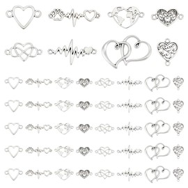 UNICRAFTALE 80 Pieces 8 Styles Heart Connecting Pendants Tibetan Style Heart Links Hollow Heart Pendant Love Jewellery Connectors for Necklaces Bracelets Making for Valentine's Day, Non-precious