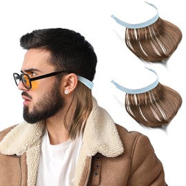 Suncalla 2 Pcs Mullet Wig Eyewear Retainer Funny Wig for Men Women 80s Costumes Fancy Party Accessory Cosplay(Light Brown)