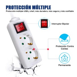 EXTRASTAR 1.5M 2 Way Power Strip with Switch for Home, Office and Travel, 16A, 250V, 3680W, White