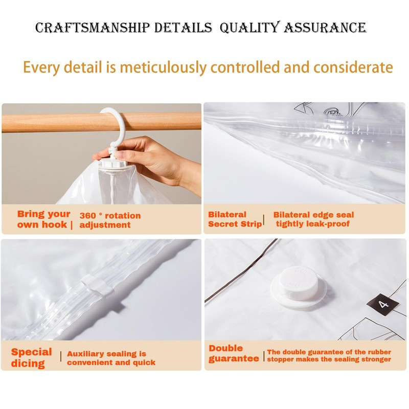 5Pcs Hanging Vacuum Storage Bags - Space Saver Compression Bags