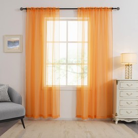 HUTO Orange Sheer Curtains 72 inches Long for Bedroom Top Rod Pocket Sheer Window Panels Curtains for Nursery Living Room 52 by 72 Inch Length Set of 2
