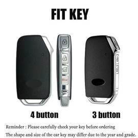 HIBEYO 3/4 Button Key Fob Cover Fit for Telluride Seltos Soul Forte GT EX Sportage Sorento Cerato NIRO Push Start Accessories Leather&Alloy Smart Remote Auto Key Protector-C Keychain Gray