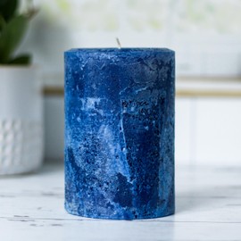 Still Water Candles Handmade Classic Blue Candle Rustic Textured Unscented, Country Farmhouse Primitive Decoration for Tables Shelves Centerpieces, Clean Burning Wax, Choose Small Large Custom Sizes