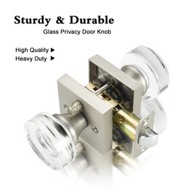 Coolnews Crystal Door Knobs with Lock, Satin Nickel Finish for Bathroom & Bedroom Privacy