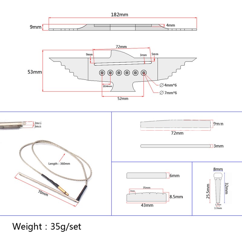 10PCS 6 String Acoustic Guitar Bridge Rosewood Set Musical Instrument