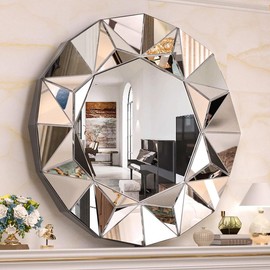 Hasipu Wall Mirrors Decorative, Mirror Wall Decor, Beveled Edge Frameless Wall Mount Round Mirror for Living Room - Size: 32" Mirror Wall Decor