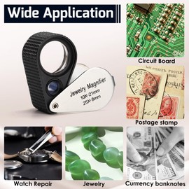 Jewelers Loupe Magnifier, Foldable Jewelry Loupe 10X + 25X, Eye Loop and Jewelry Magnifying Glass for Gem Stone, Diamond, Coins, Stamps