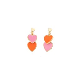 Double Love Heart Drop Earrings Lovely Heart Stud Dangle Earrings Valentine's Day Mother's Day Jewelry Gift for Women(Pink Yellow)