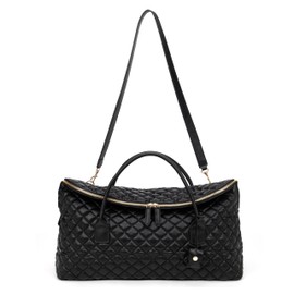 myfriday Quilted Travel Duffel Bag for Women, Leather Weekend Bags Carry On Overnight Bag for Cabin