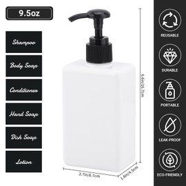 Segus Soap Dispenser Set with Black Square Label, 3 Pieces, 280 ml, Small Empty Liquid Soap Pump Bottle for Bathroom Organiser, Refill with Shampoo, Shower Gel, Body Cream, Massage Oil, White