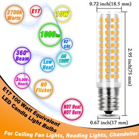 Heifymi E17 10 Watt LED Bulb 100W Equivalent 2700K Warm White 1000lm Non-Dimmable 120V E17 Intermediate Base LED Bulb for Desk Lamp, Ceiling Fan Lights, Headboard Reading Lights, Chandelier, 3 Pack