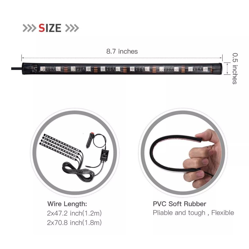 PUNKZZ Tiras 48 Led Rgb Interior App Control Remoto Luz