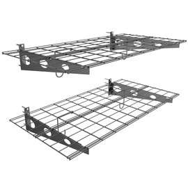 EVERHANGER Wall Mounted Garage Wall Shelves, 2 x 4 ft Metal Storage Shelves, Heavy Duty Wall Shelving with Hooks, Holds Up to 220 Lbs, Black