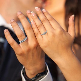 Vxddy Pair of Rings Sunflower Emerald Wedding Rings Wedding Rings Promise Couples Ring Matching Him and Her Jewellery Sterling Silver Adjustable Wedding Valentine's Day Gifts