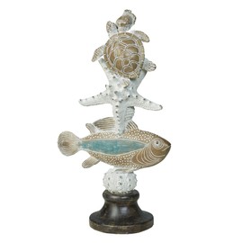 Sea Turtle and Fish Totem Pole Table Sculpture
