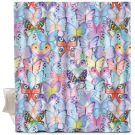 BAUCIWLD Shower Curtain for Bathroom, Cute Shower Curtain Sets with 12 Hooks, Waterproof Fabric Bath Curtain for Home, 72Wx72H Colorful Butterfly