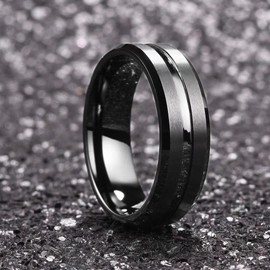King Will Classic 8mm Black Tungsten Carbide Wedding Band Ring for Men Grooved Center Comfort Fit 11.5