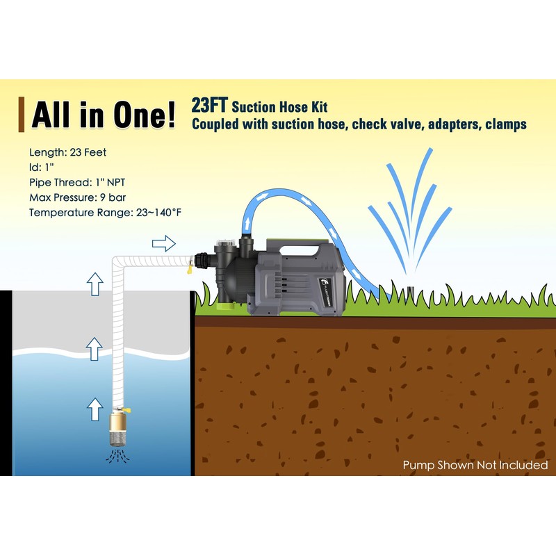 FLUENTPOWER 23FT x 1" Suction Hose Kit with Brass Fitting