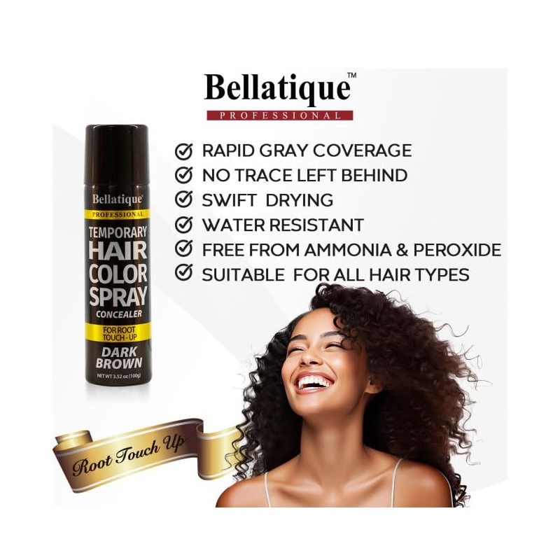 Bellatique Temporary Hair Color Spray Concealer - Dark Brown. For