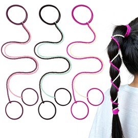 3 Pack 16" Swim Hair Ties for Women, Non-Slip Tangle Free Ponytail Holders for Long Hair Elastic Sports Pony Tail Wrap Tie No Damage for Beach, Gym, Swimming, Horse & Everyday Wear ((MultiColors 4)