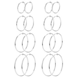 Morfetto 8 Pairs of Clip-On Hoop Earrings, Stainless Steel Clip-On Earrings for Women, Fake Hoop Earrings, Spring Hoop Earrings for Non-Pierced Ears, Stainless Steel