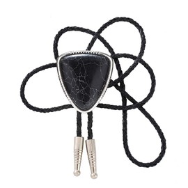KDG Triangle Nature Agate Shape Bolo Tie Western Cowboy Celtic Black Stone Necktie For Men