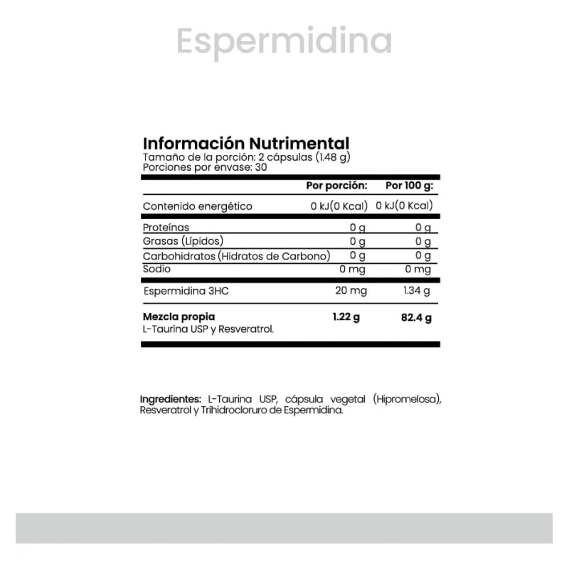 Cellx Espermidina 3hcl Con Resveratrol 60 Cpsulas Veganas Sabor Sin