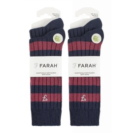 Farah 4 Pair Bamboo Striped Boot Socks Designer Embroidered Socks for Summer (6-11, Navy/Berry)
