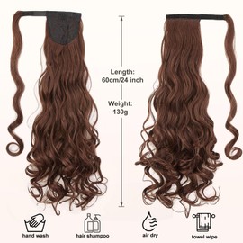Dcbaboo Ponytail Extension, Ponytail Hairpiece, Braid Extensions, Wavy Long, 60 cm, Wrapped Ponytail Hair Extension, Clip-In Synthetic, Fake Braid, Wavy Hair Extension, Auburn Dark